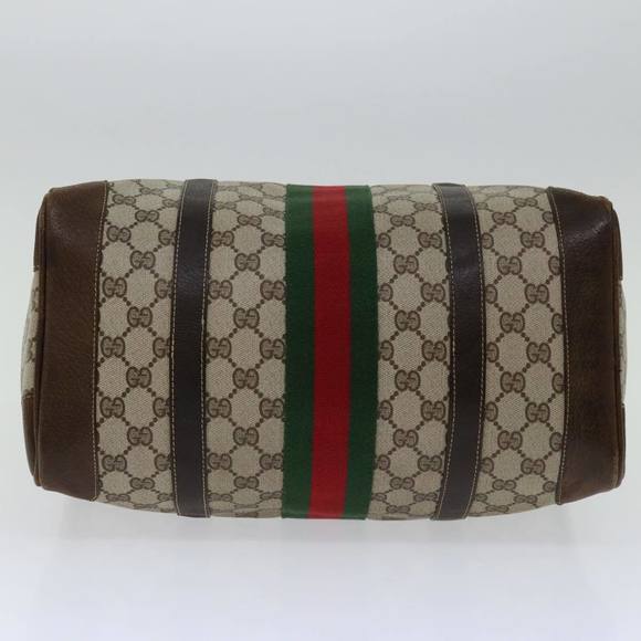 GUCCI GG Supreme Web Sherry Line Hand Bag PVC Beige Red Green Auth 67336 - Picture 9 of 16